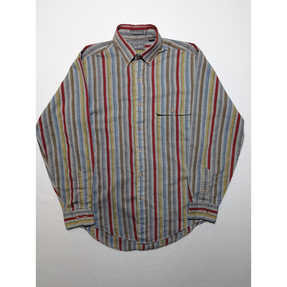 Vintage John‎ Weitz Striped Shirt Mens L Colorful 90s Button Down USA